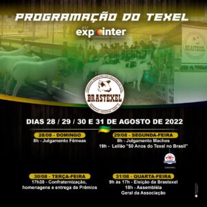 PROGRAMAÇÃO 50 Anos do Texel no Brasil 29/08 - Segunda Feira - 19h Durante a 45ª Expointer